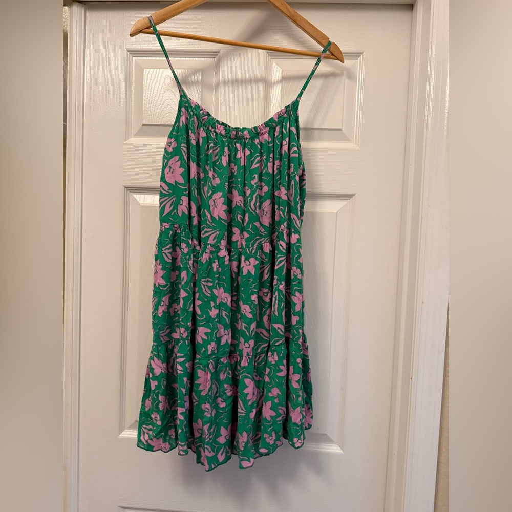 Green Floral Maxi Sundress with Pink Print